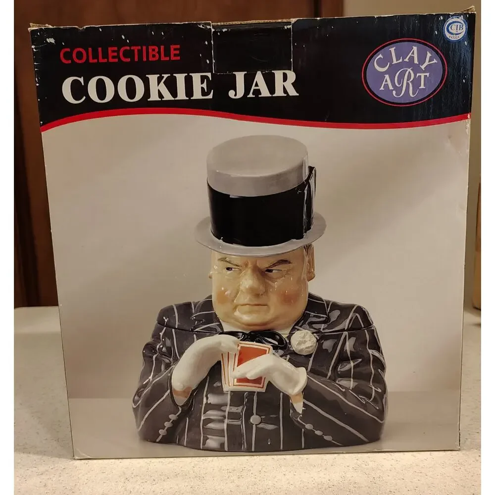 Vintage 1999 Clay Art W.C. Fields Playing Cards Cookie Jar New In Box #8858